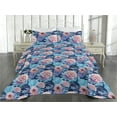 thumbnail image 2 of Ambesonne Floral Quilted Bedspread Set 3 Pcs, Watercolor Sketchy Flowers, Twin, Dried Rose and Azure Blue, 2 of 4