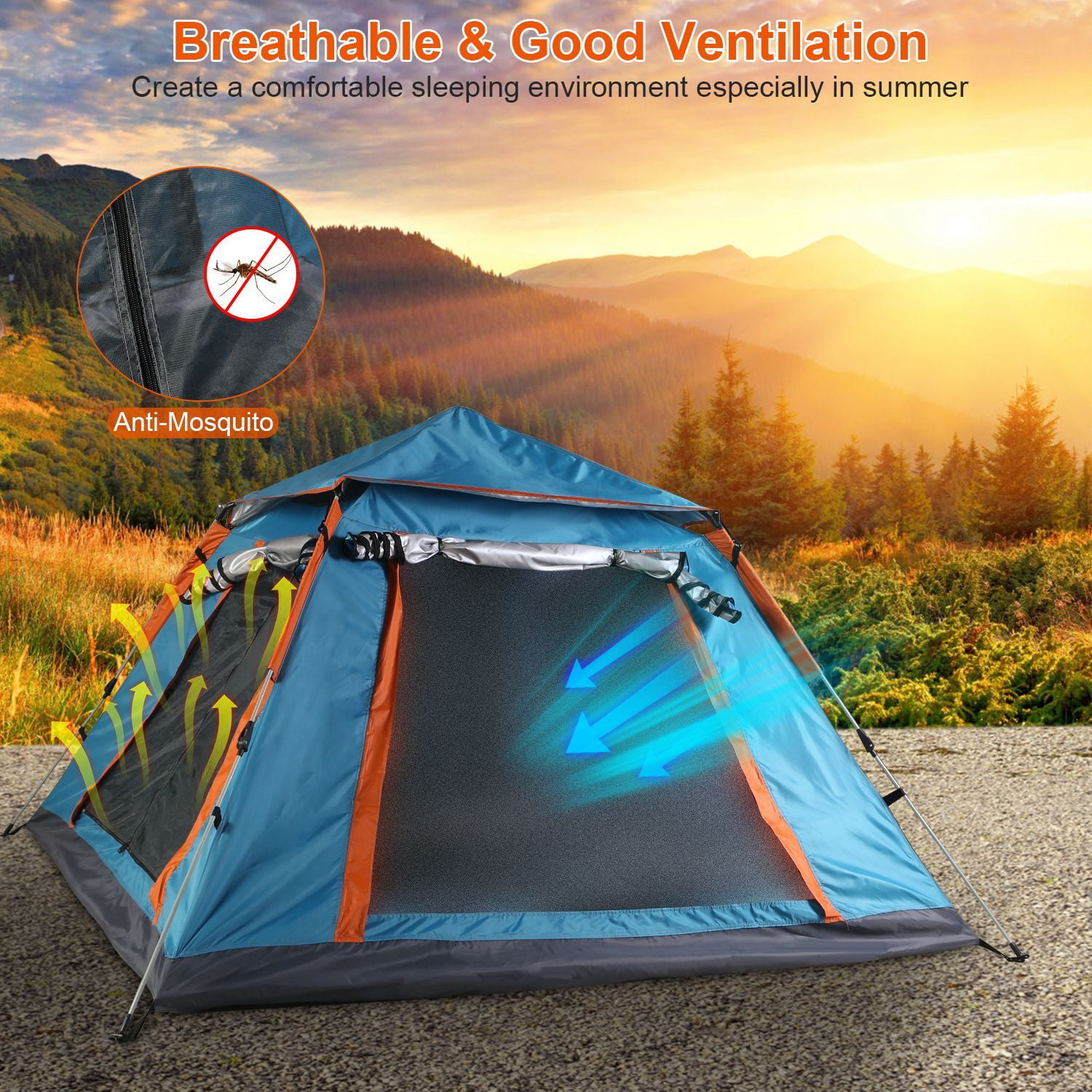 4-5 Person Camping Tent Foldable Waterproof Outdoor Tent with 2 Mosquito Net Windows Aluminum Pole & Oxford Fabric for Hiking Fishing Adventure