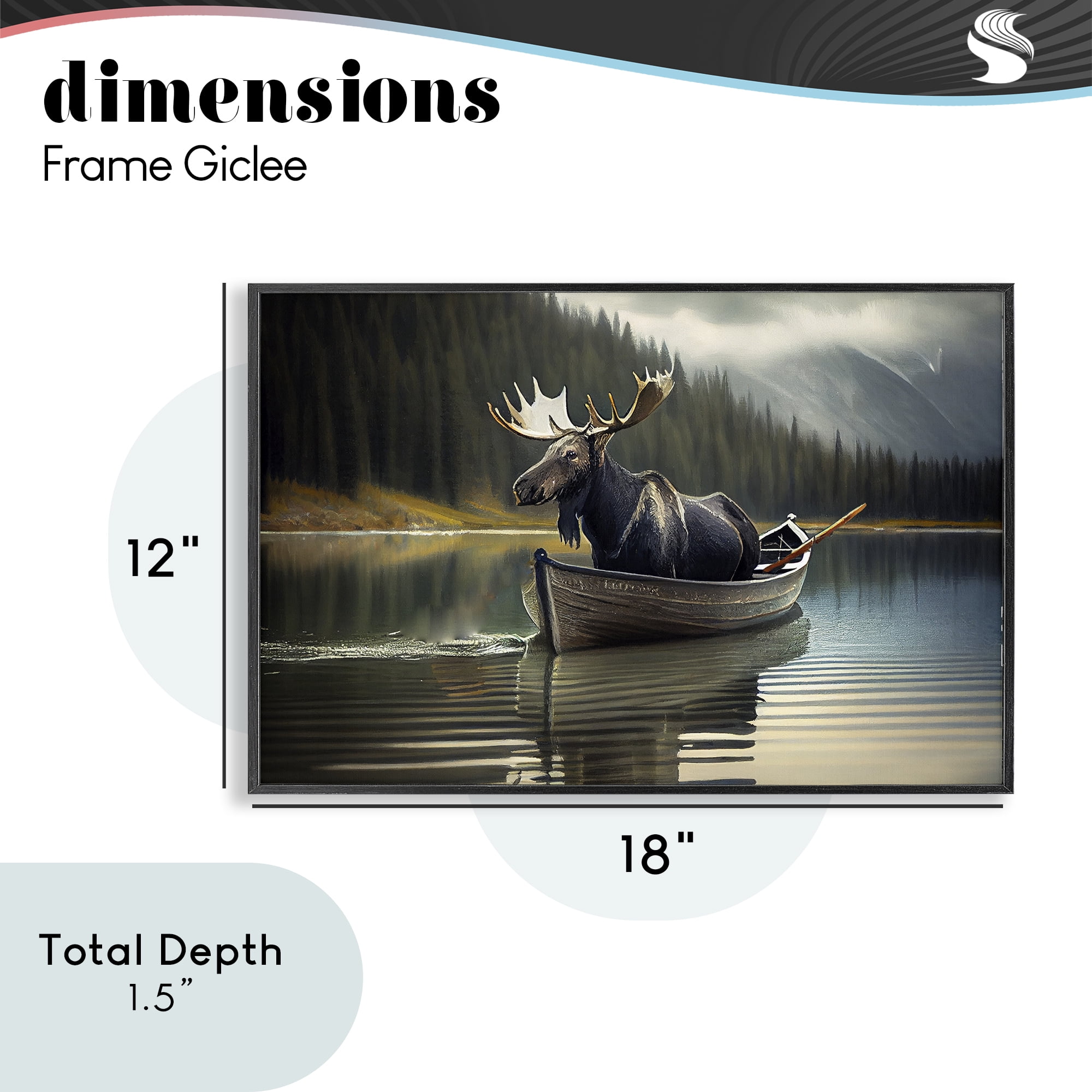 Moose in Canoe Tranquility Black Framed Giclee Art, design by Sasha