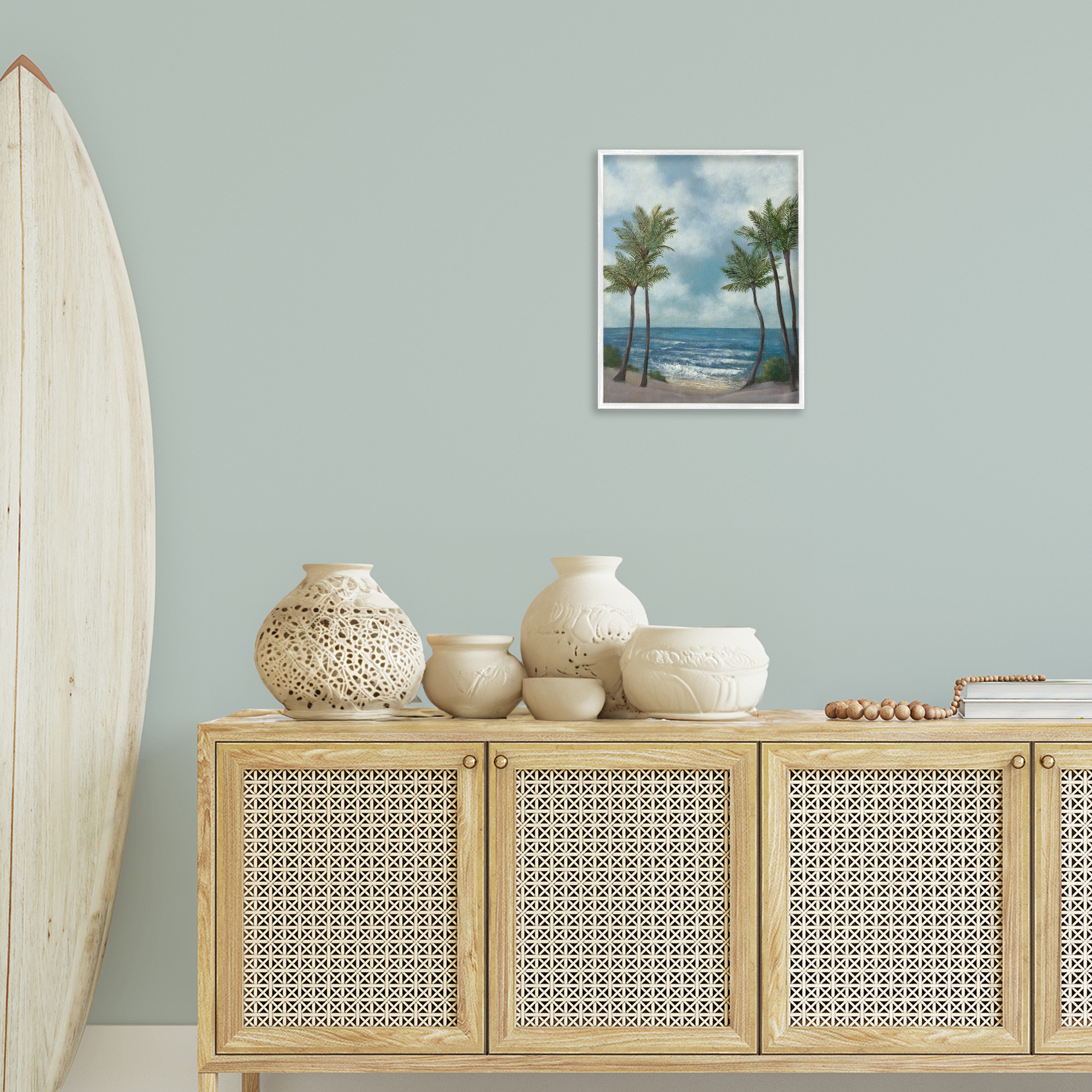 Stupell Industries Tropical Breaking Waves Landscape Painting White Framed Art Print Wall Art, 16 x 20