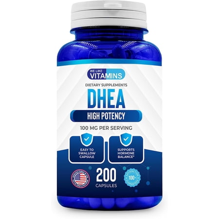 We Like Vitamins DHEA 100mg Hormone Balance Supplement for Women Men 200 Capsules