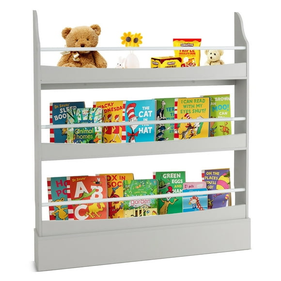 Gymax 3-Tier Kids Bookshelf Toy Storage Bookcase Rack Wall w/ Anti-toppling Kits Grey