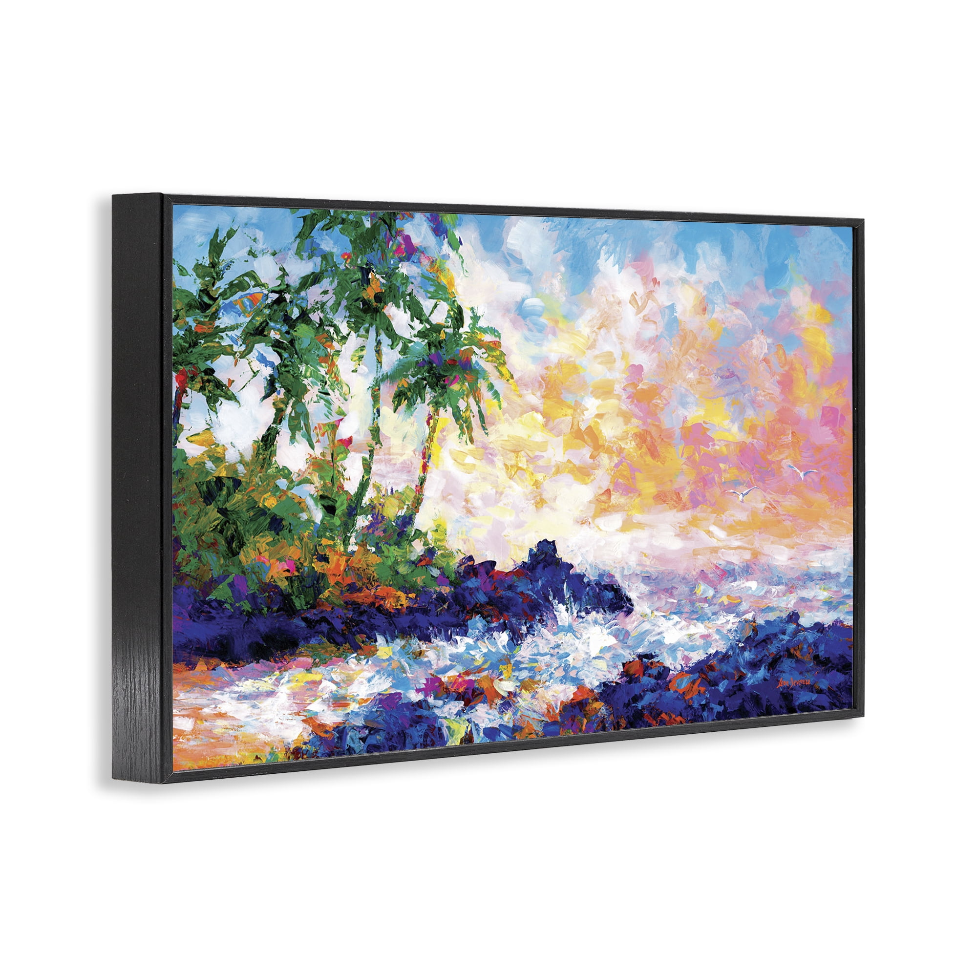 Stupell Industries Waves on Tropical Beach Landscape Painting Black Framed Art Print Wall Art, 18 x 12