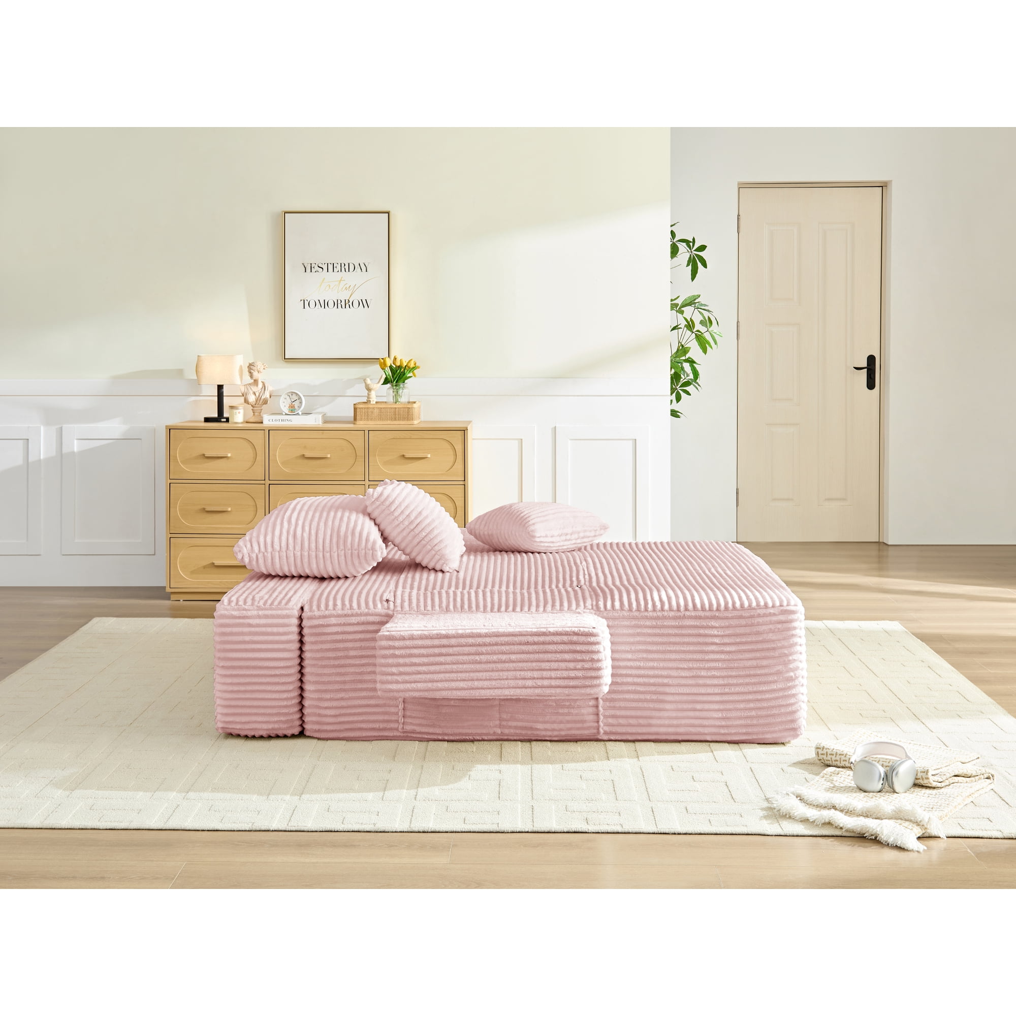 Leumius 70.8" Chaise Lounge Chair Indoor,Oversized Boneless Lounge Chair with Adjustable Backrest & Storage Pocket,Cloud Reading Chair for Living Room Bedroom, No Assembly Required,Pink