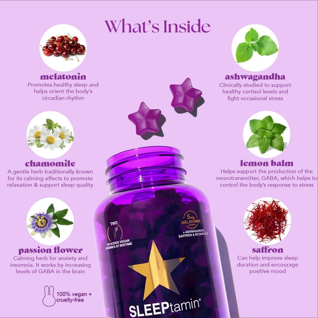HAIRtamin SLEEPtamin – Melatonin Sleep Aid Gummies for Occasional Sleeplessness, Vegan, 60 Count