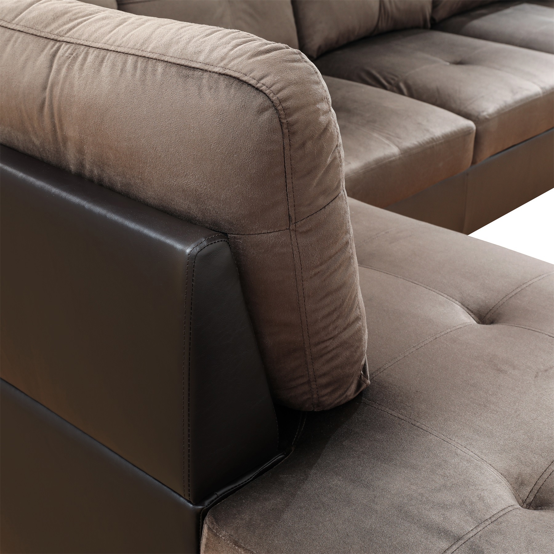 Hommoo Flannel & PVC L-Shaped Sectional Couch and Sofa Set, Modern Living Room Furniture Set, Left Side, Dark Brown