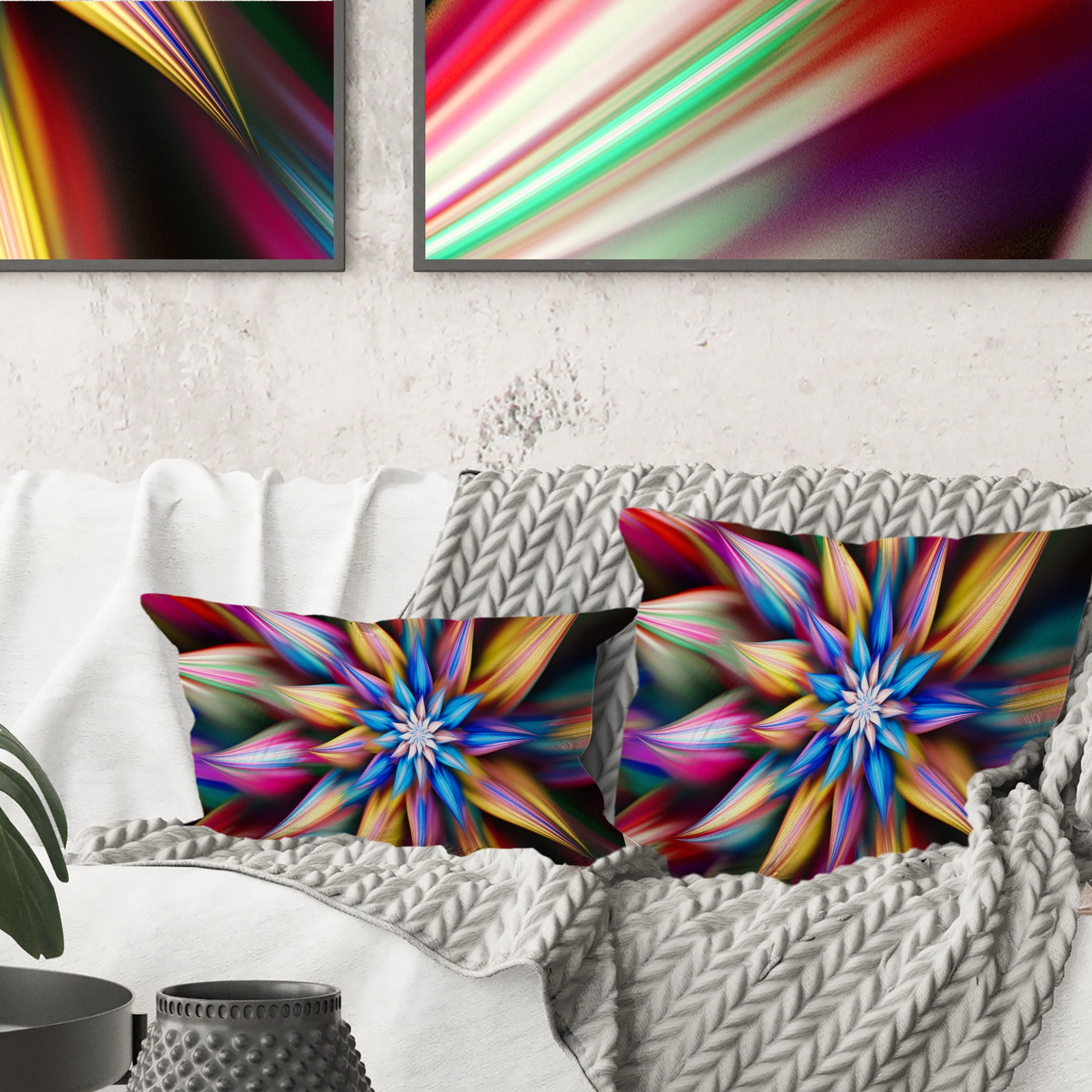 Designart Exotic Multi Color Flower Petals - Floral Throw Pillow - 12x20