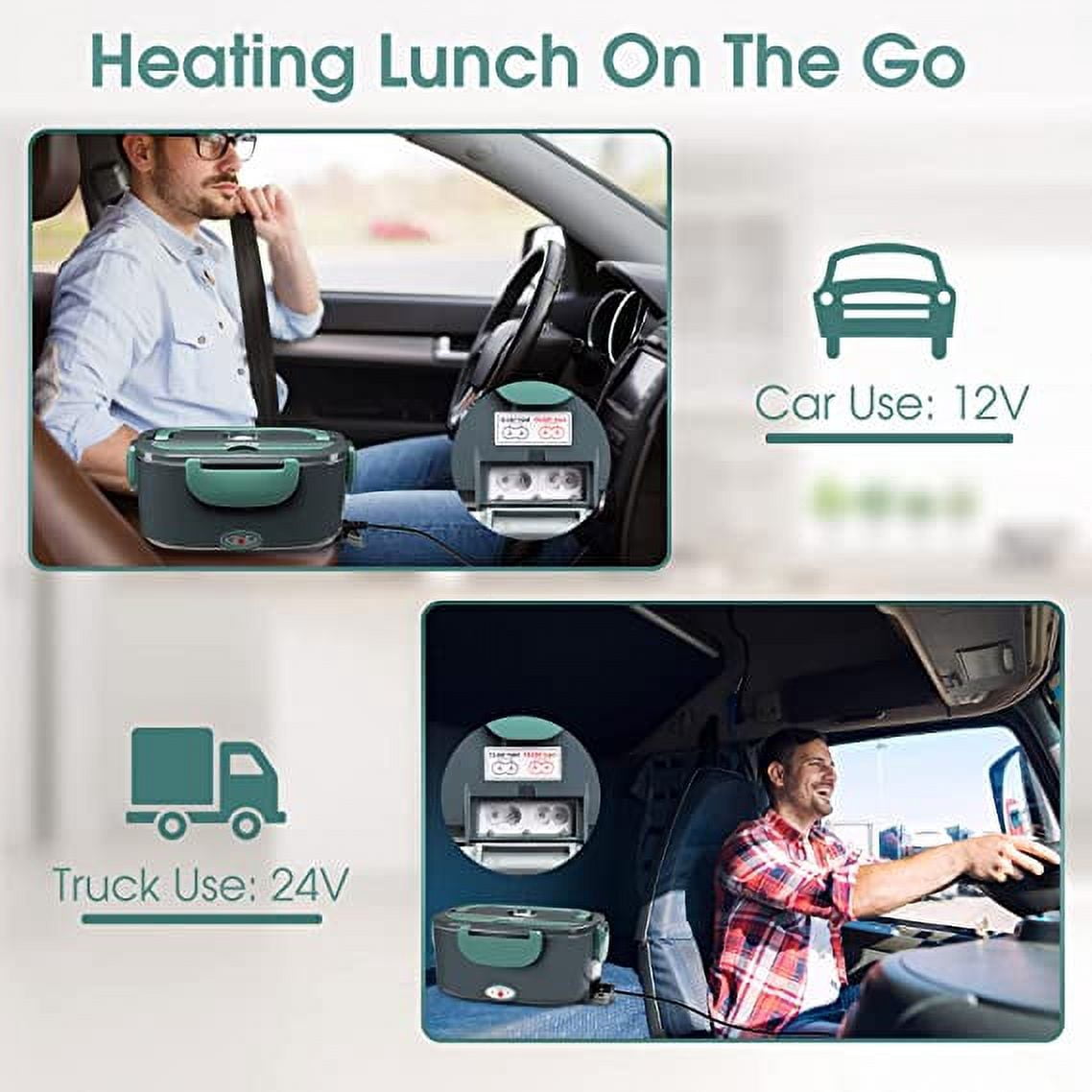 Electric Heating Lunch Box Food Heater/Warmer Portable Heated Lunch Boxes for Car truck and Home Work Adults Electric Lunch Box -Leak Proof, 1.5L Removable 304 Stainless Steel Container