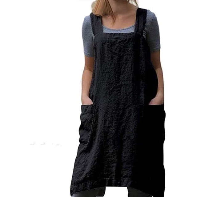 Delantal de algodón y lino vestido largo redondo para el hogar delantal largo suelto