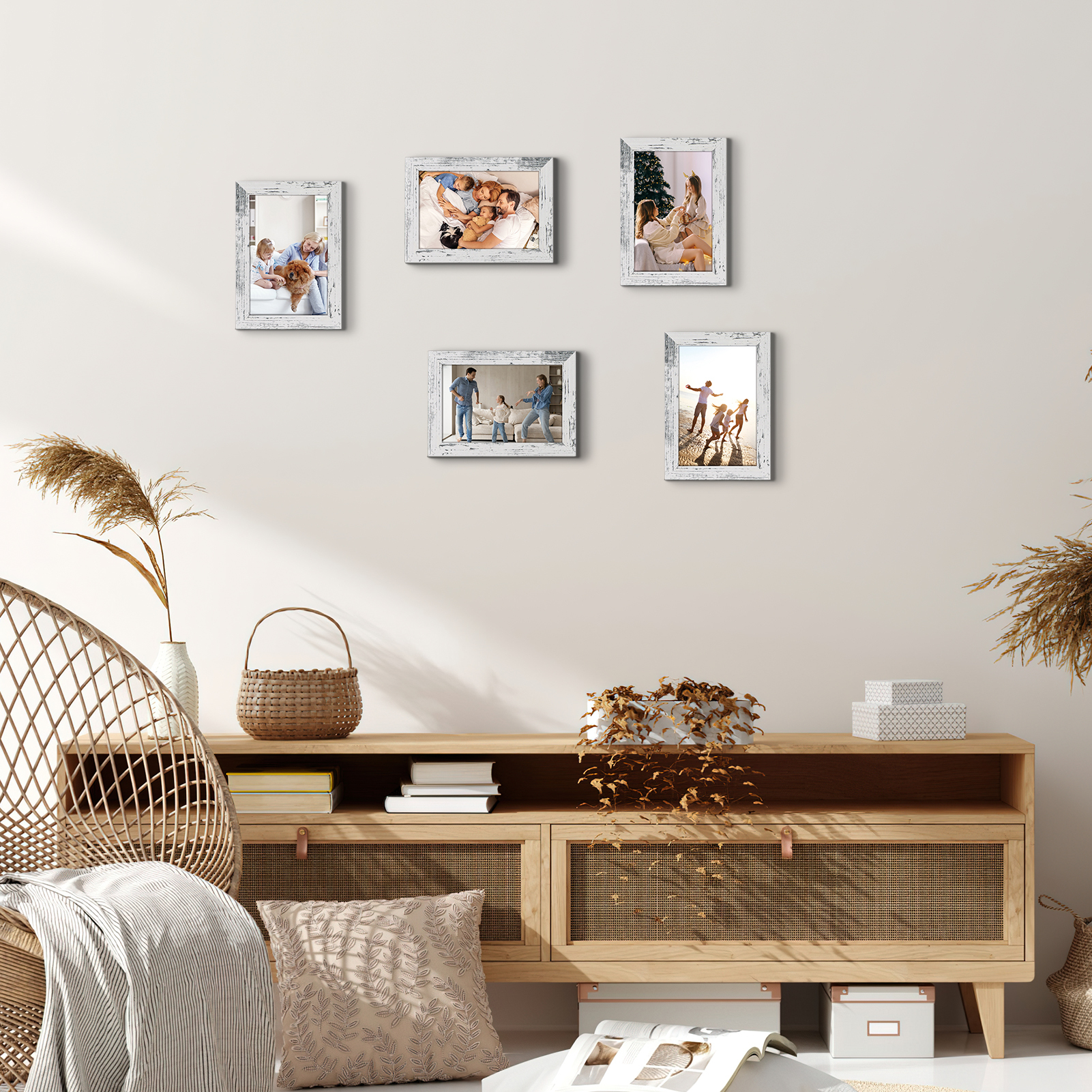 4x6 Picture Frame Set of 15, White Rustic Wooden Photo Frames Display 4 by 6 Photo for Wall or Tabletop