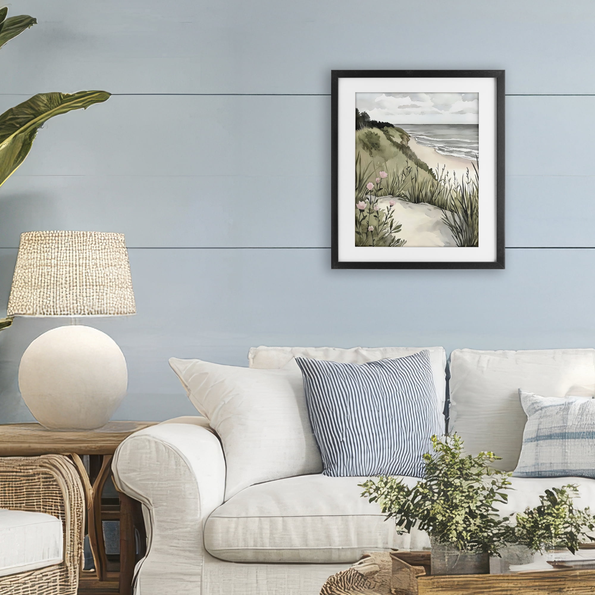 Stupell Industries Coastal Calm on Sandy Dunes Black Framed Print Under Glass, design by Riley B