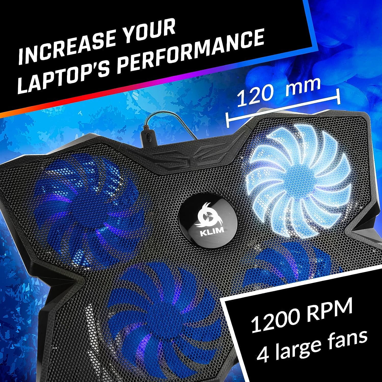 Wind Laptop Cooling Pad - More Than 500 000 Units Sold New Version The Most Powerful Rapid Action Fan Stand with 4 Fans at 1200 RPM USB PS5 PS4 Blue