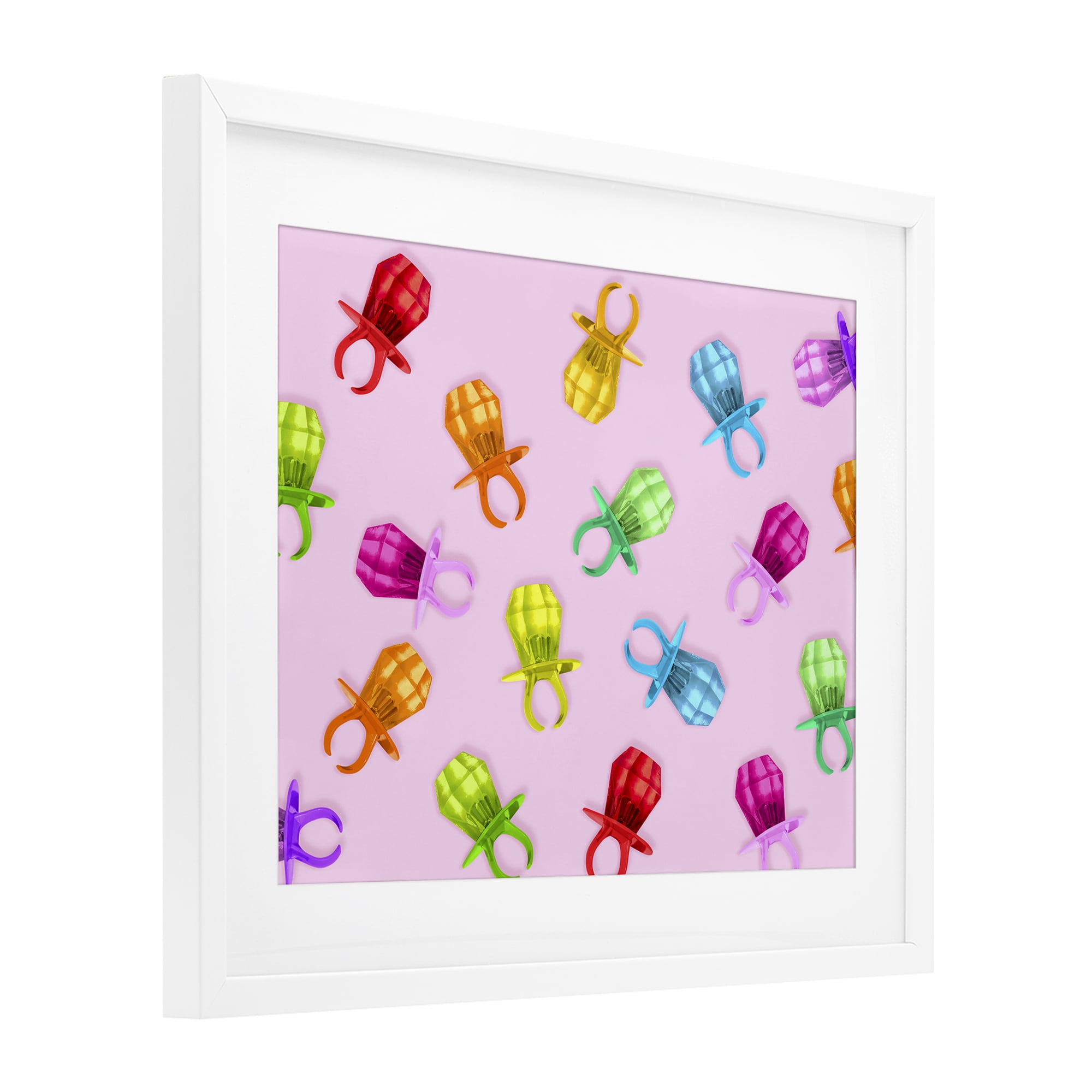 Stupell Industries Candy Gem Ring Party Pattern White Framed Print Under Glass, design by LISH Creative