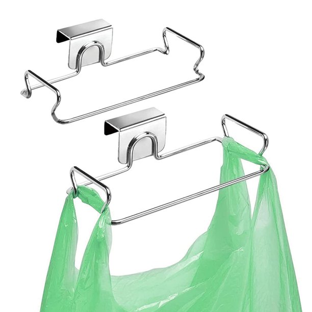 2 Pack Stainless Steel Trash Bag Holder for Kitchen Doors and
