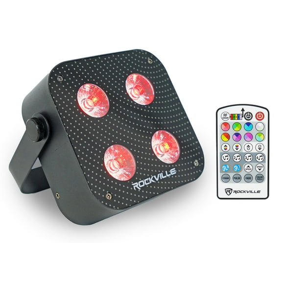 Rockville MINI RF4 V2 Black DJ/Party Par Wash Up Light RF Remote APP Wireless DMX