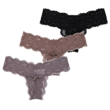 

Popvcly 3 Pack Sexy Lace Panties for Women G-String Breathable Thongs Underwear Low-waist Hipster Panties