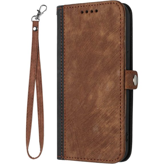 Flip Cover Compatible with Samsung Galaxy S23 Ultra 5G Case Wallet, Double Color PU Leather Folio Magnetic Case with Card Holder Lanyard, Full Body Protection Phone Case (Brown)