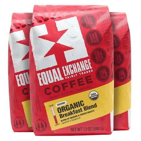 Equal Exchange Organic Breakfast Blend Ground Coffee, Medium Roast, 36 Ounce (Pack of 3 x 12oz Bags)