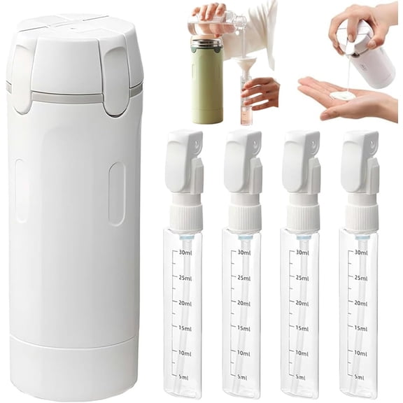 4-in-1 Travel Pump Bottle,30ml Cosmetic Container/Dispenser for Travel,Leakproof Refillable Shampoo Lotion Travel Size Container,Containers for Business Trip Gym Shower Essentials