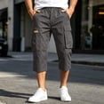 thumbnail image 7 of HKYNLAG Cargo Shorts for Men Stretch Waist Below The Knee Long Shorts Relaxed Fit Hiking Capri Short Mulit Pockets Dark Gray L, 7 of 7