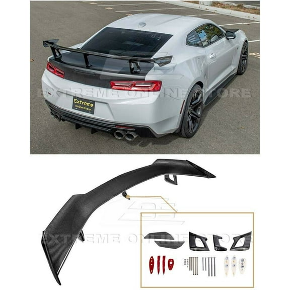 Replacement For 2016-2022 Chevrolet Camaro ALL Models With Active Spoiler Rear-View Camera Options | ZL1 1LE Style Carbon Fiber Rear Trunk Lid High Wing Spoiler
