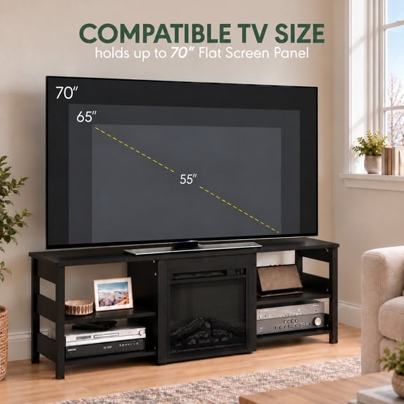Furinno Montale 70 Inch TV Stand with Fireplace, Americano