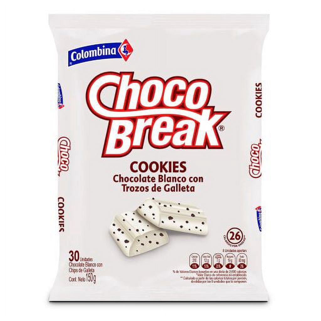Chocobreak (Pck of 3) a colombian white Chocolate filled with cookies Bag of 30 Colombian Candy Colombian Snack food Dulce colombiano Mekato Colombiano Colombian gift