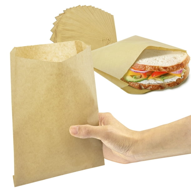 Fit Meal Prep 8.5 x 6 Inch Kraft Dry Wax Paper Sandwich Bags Brown