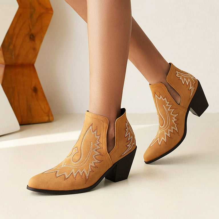 Juebong Boots Deals Embroidered Boots for Women Retro Teen Girls