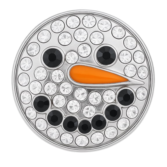 Silver Christmas Snowman Rhinestone Snap Jewelry Ginger Charm Button, For Interchangeable DIY Customizable Accessories