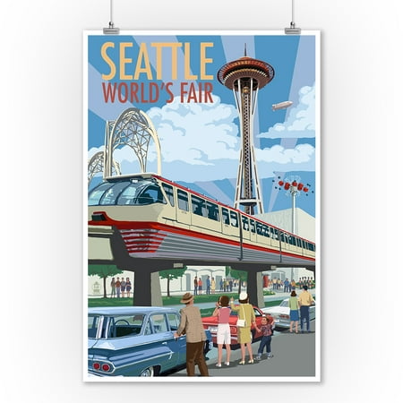 Seattle, Washington - Space Needle Opening Day Scene - Lantern Press Artwork (9x12 Art Print, Wall Decor Travel (Office Space Best Scenes)