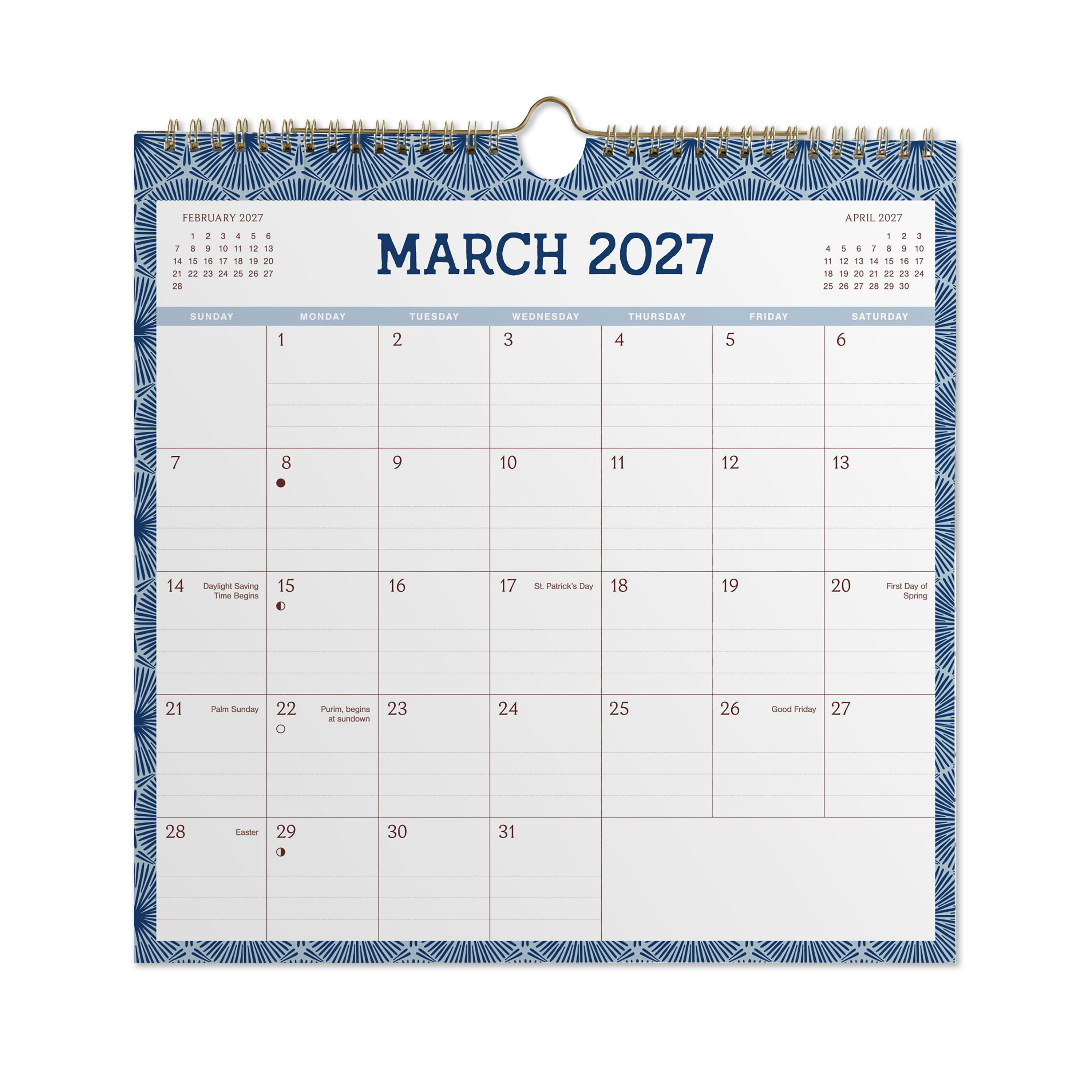 2027 Pen+Gear Pattern Spiral Calendar 12x12 January-December Gridded