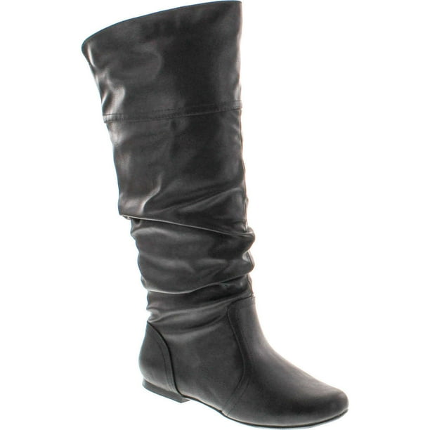 flat slouch knee high boots