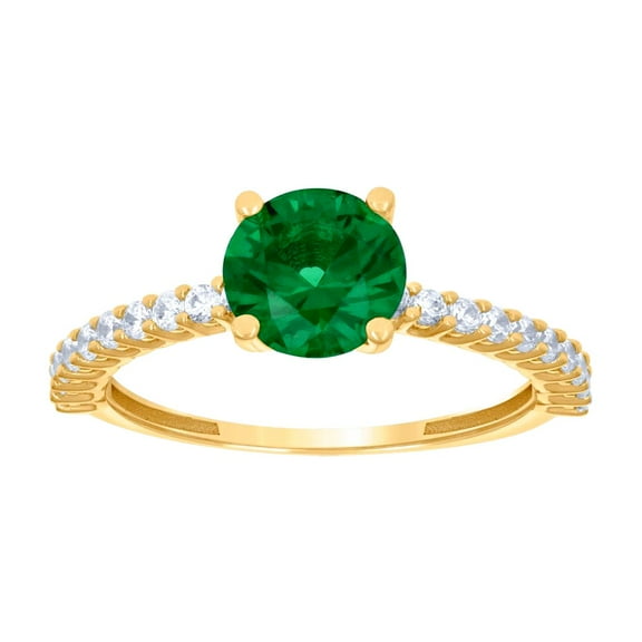 14k Yellow Gold Womens Green White Cubic Zirconia Fashion Ring 5.1x7mm Wide Ring for Women