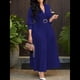 thumbnail image 4 of Vestido Plisado para Mujer, Cuello en V, Larga, Corte A, para Iglesia, Trabajo Formal, Negocios, con Cinturón Azul Oscuro S, 4 of 10
