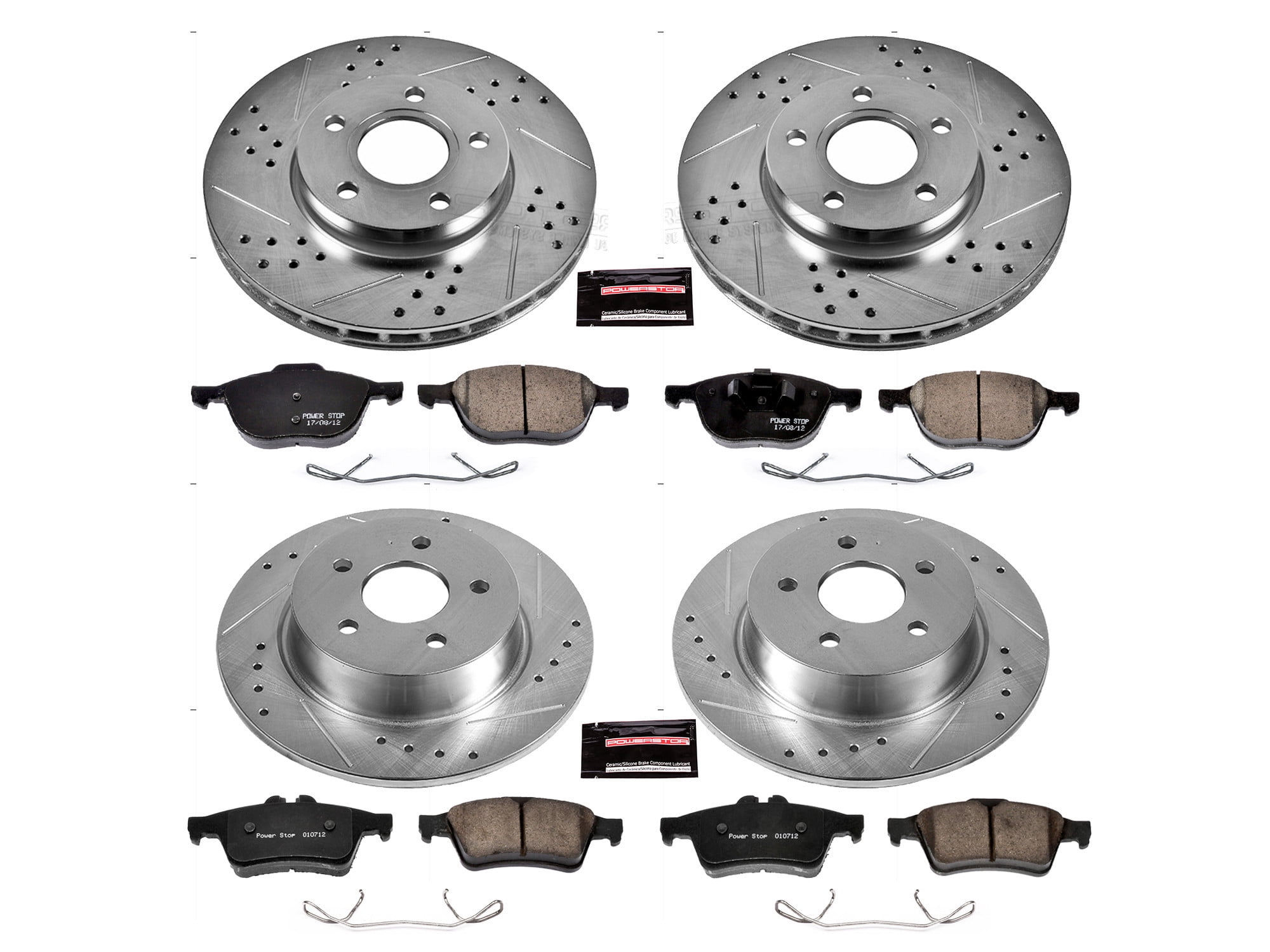 PowerStop Front and Rear Z23 Evolution Sport Carbon-Fiber Ceramic Brake Pad and Drilled & Slotted Rotor Kit Fits: FORD Select Models K6397