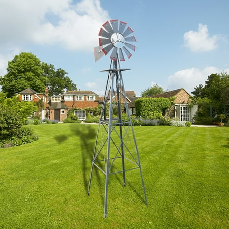 Zimtown 8FT Windmill Decoration Metal Wind Mill Weather Vane Weather Resistant for Home, Garden, Yard