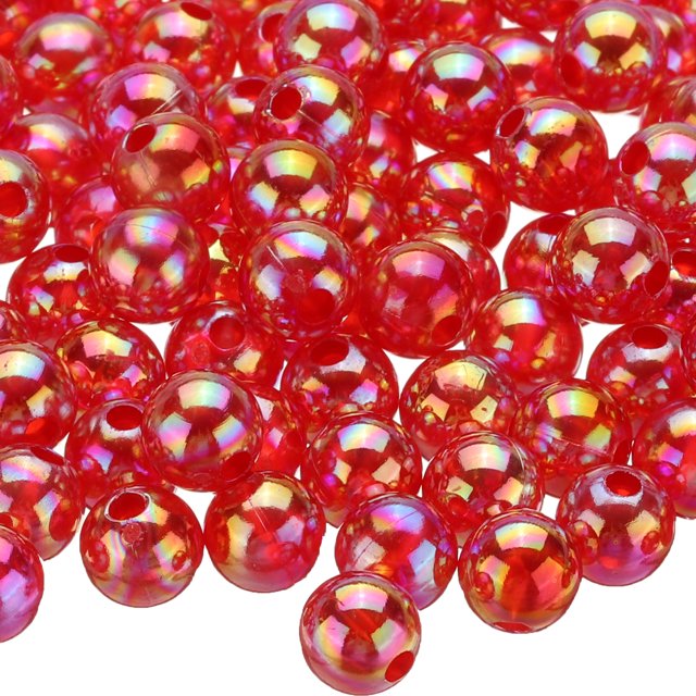 Unique Bargains 400 Pcs Perles Rondes en Acrylique Couleurs AB 8mm Perles d'Espacement à Bulles Lâches pour Boucles d'Oreilles DIY, Rouge AB