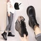thumbnail image 4 of NECHOLOGY Botas Mujer Adulto Femenino Zapatos Botines mujer Botas de tacón grueso hasta el tobillo de moda de PU tacones sobre la rodilla botas largas de ante plisadas Características (Black, 7.5), 4 of 7