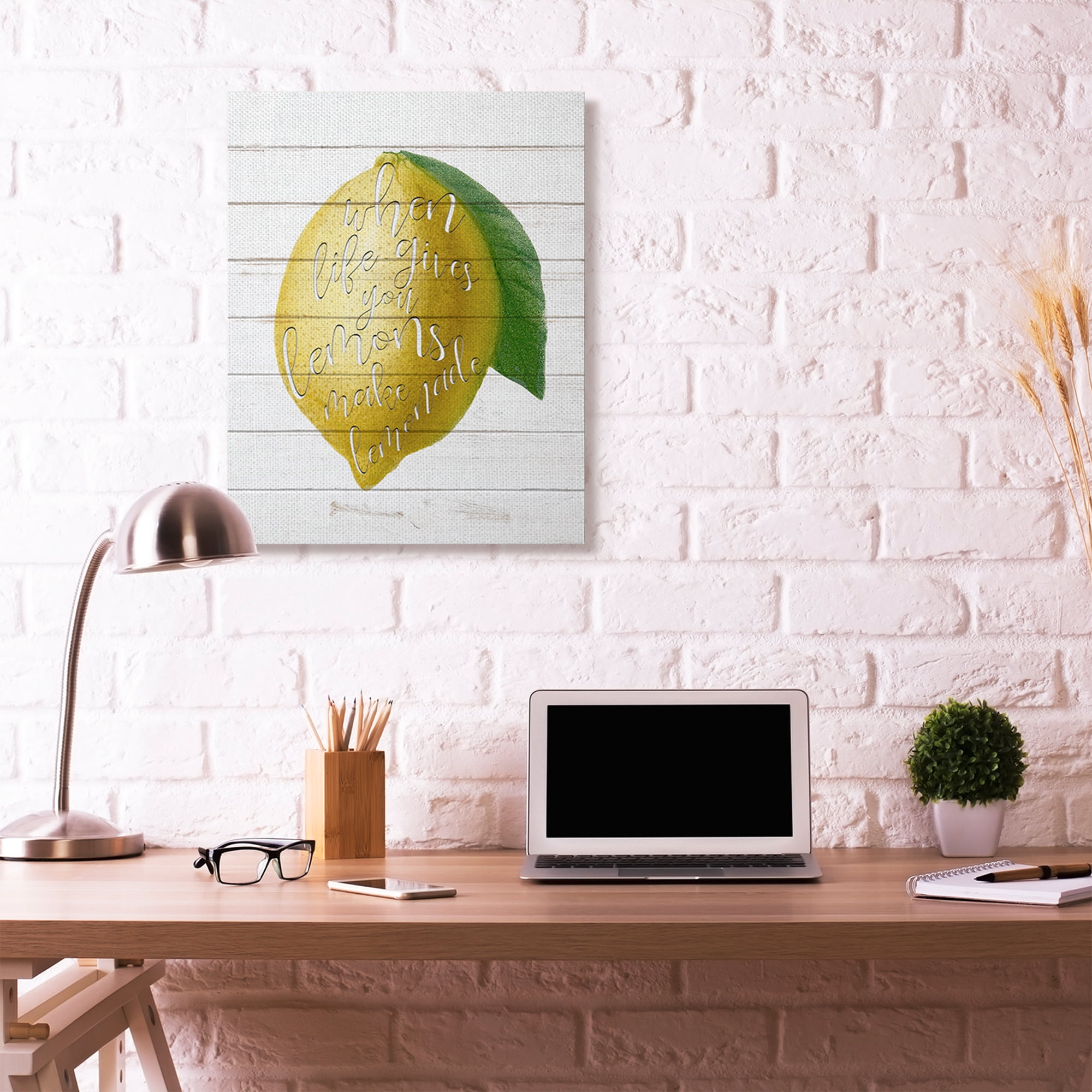 Stupell Home Décor Lemons to Lemonade Wood Textured Inspirational Word Design Canvas Wall Art by Ann Bailey