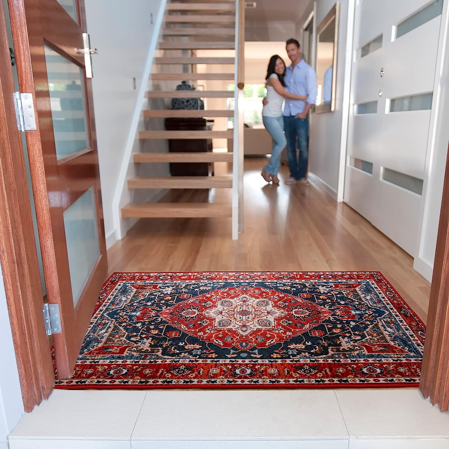 Lochas Vintage Bohemian Area Rug for Living Room, Retro Boho Rug Bedroom Indoor Print Carpet, 2' x 3',Red