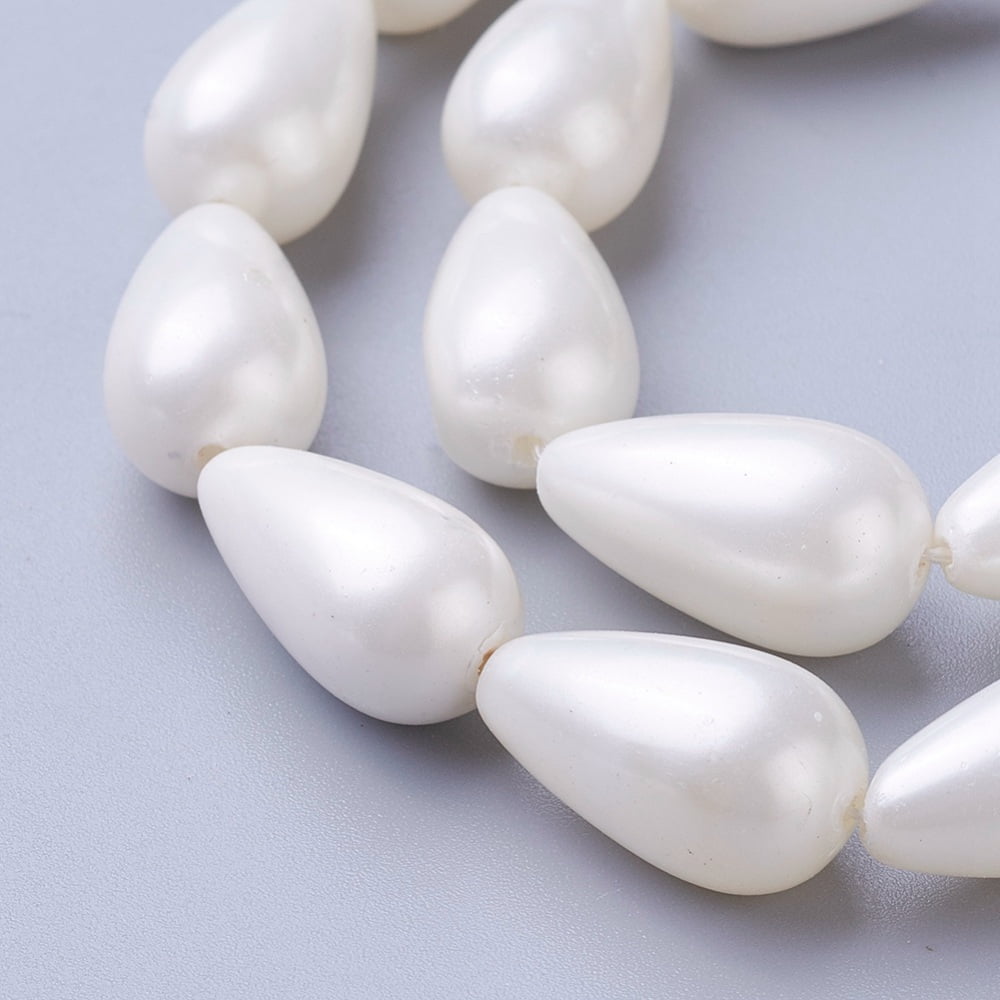 2strands Electroplate Shell Pearl Beads Strands Drop White 18~20x10~10.5mm Hole: 1mm about 20pcs/strand 15~16inch(40~41cm)