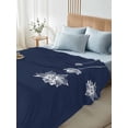 thumbnail image 4 of Full Size Flat Sheet Only, Navy Blue White Floral Soft Brushed Microfiber Bed Sheets, Abstract Art Summer Botanical Hotel Quality Breathable Bedding Top Sheet, Easy Care, 66"x102", 4 of 9
