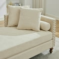 thumbnail image 5 of 75.2'' Wide Chenille Chaise Lounge with 4 Throw Pillows, Sleeper Sofa Bed with Copper Nail Design & 2 Blosters, Daybed Bench with Center Legs & Thicken Seat Cushion for Living Room, Apartment, Beige, 5 of 7