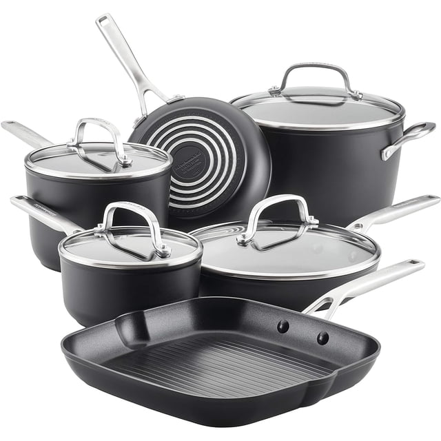 Juego de utensilios de cocina KitchenAid de inducción anodizado duro, 10 piezas