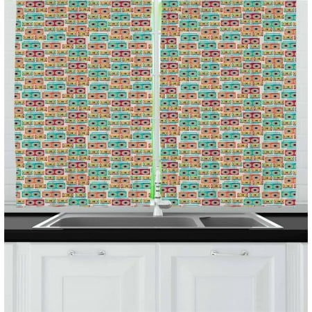 Hipster Curtains 2 Panels Set, Pattern with Tape Recorders and Audio Cassettes Old Music Sound Technology Funky, Window Drapes for Living Room Bedroom, 55W X 39L Inches, Multicolor, by (Best Sound Recorder For Windows 8)