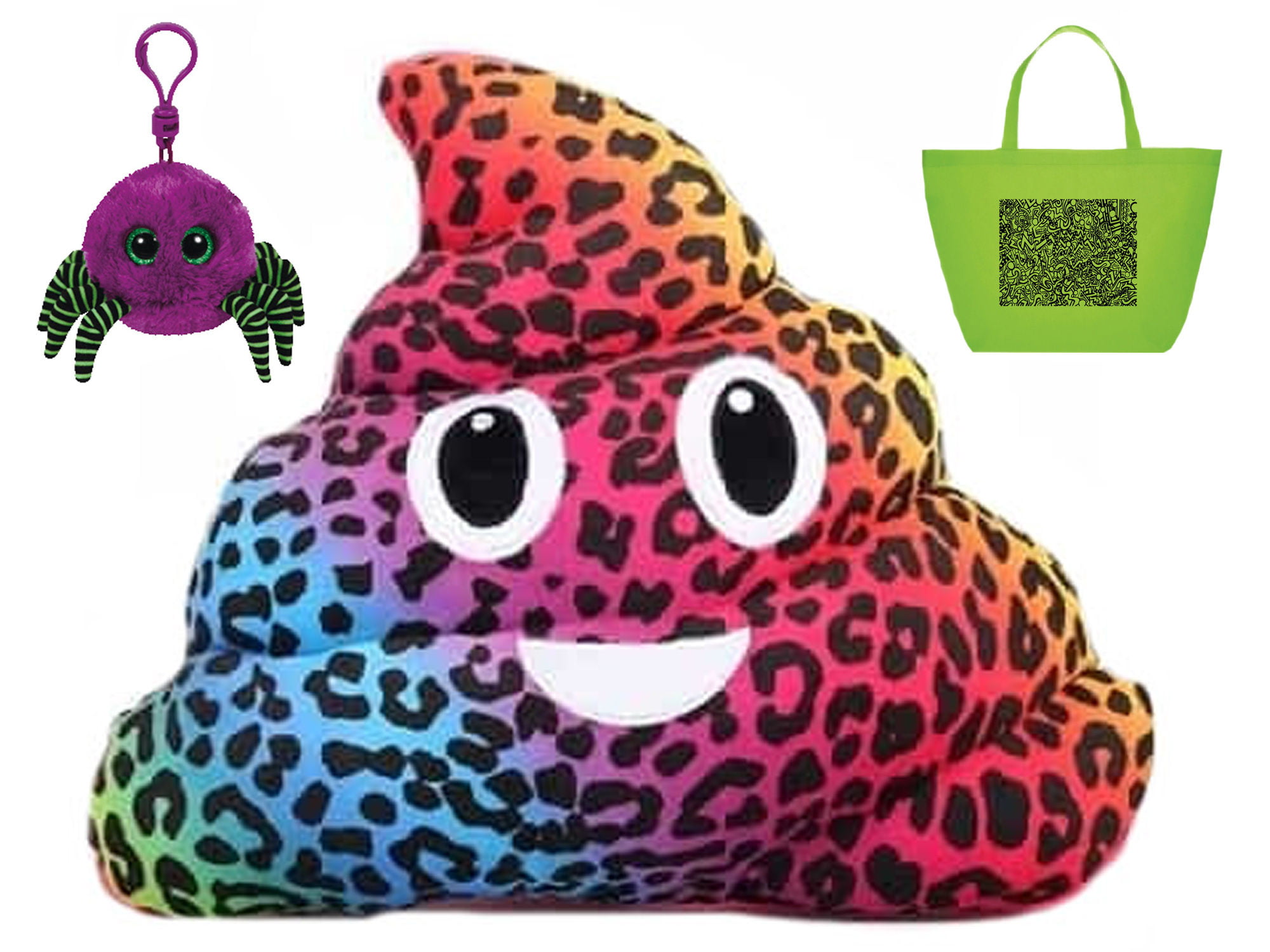 Emojicon Plush Leopard Print Poop Pillow, Reusable Doodle Tote and ...