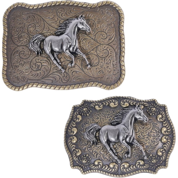 2Pcs 2 Styles Alloy Horse Belt Buckles for DIY West Cowboy Tibetan Style Zinc Alloy Smooth Buckles Belt Fastener for DIY Men Bronze