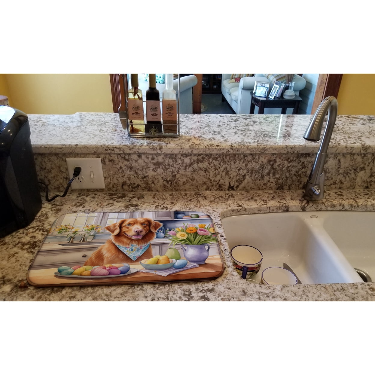 Decorating Easter Yorkshire Terrier Dish Drying Mat