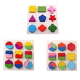 thumbnail image 3 of Wooden Geometric Shapes Blocks Sorting Math Puzzle Preschool Learning Educational Game Baby Toddler Toys, 3 of 9